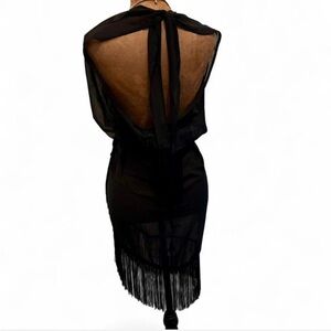 PrettyLittleThing Black Backless Sheer Dress
